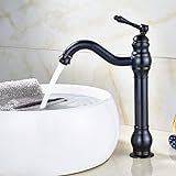Rozin Wasserhahn Bad Schwarz Retro Hoch Waschtischarmatur 360°Schwenkbar Einhebel Waschbecken Armatur Badarmatur aus Messing für Badezimmer