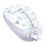 Babynest Neugeborene Nestchen Baby 90x50 cm - Kokon Handmade zweiseitig aus Baumwolle Waffel mit Babynestchen Wassertiere Hellgrau