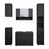 Vicco Badezimmermöbel Irma modern Badezimmerschrank Badschrank Waschtischunterschrank Spiegelschrank Hochschrank Midischrank Hängeschrank Tür Schublade (Anthrazit Hochglanz, Badmöbelset 17)