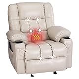 Fantasylab Relaxsessel mit Liegefunktion Fernsehsessel Massagefunktion Wärmefunktion und Vibration Lounge Chair für Wohnzimmer mit Seitentasche, 2 Getränkehalter, USB-Ladeanschluss, Liegefunktion 150°