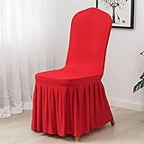 Highdi Stretch Spandex Mit Rock Stuhlhussen, Universeller Polyester und Elasthan Schutz Elastische Stuhlhussen für Hochzeit Bankett Event Party Dekoration (4PC,Rot)