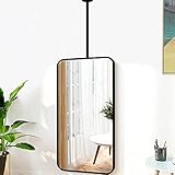 Schwimmender Hängestangen-Spiegel für Wand, Schminkspiegel, quadratischer Metall-Deckenspiegel mit schwarzem Metallrahmen, Garderobenspiegel - anpassbarer Metallausleger (Größe : 50 cm x 70 cm)
