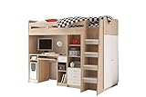 Jugendmöbel24.de Hochbett Enri 90 * 200 cm Eiche/Weiß mit Drehtürenschrank und Schreibtisch Regal Kleiderschrank Kinderzimmer Spiel Multifunktions Kinderbett