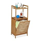 Relaxdays Wäscheschrank mit Wäschekorb, Bambus Badregal mit ausklappbarem Wäschesammler, HBT 100 x 45,5 x 33,5 cm, Natur, 1 Stück