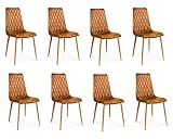 BETTSO -8X Stück Esszimmerstuhl, Küchenstuhl Wohnzimmerstuhl Sitzfläche aus Samt Polsterstuhl Metallbeine Polstersessel Stuhl für Esszimmer Wohnzimmer Küche-Verso (Beine Eiche, Honiggelb)
