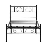 Homy Casa Einzelbettrahmen mit 28 cm Unterbettaufbewahrung, Blumenhocker-Design, Metallbettrahmen, geeignet für 90 x 190 Matratze, rutschfest und geräuschfrei, schwarz, 197 x 91,5 x 28 cm