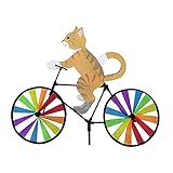 Kites Bike Wind Spinner – Cartoon Fahrrad Spinner Katze Hund Fahrrad Gartenpflock, Katzen auf einem Fahrrad, Fahrrad Wind Spinner Windräder, niedliches 3D Tier Regenbogen Windmühle Dekor Ornament