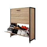 ORGANIZE 80Organize Schuhregal, 12 Paar – Schrank mit großer Kapazität für Eingang, Flur, industrielles Design – L 60 x T 24 x H 80 cm – helles Holz, Gestell Metall schwarz