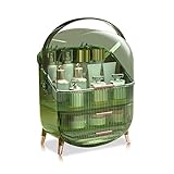 Galatée Retro Serie 180°Drehbar Tragbare Make Up Organizer Kosmetikbox Kosmetische Aufbewahrungs Box Mit Staubdichtem Deckel, Beauty Organizer Mit 2 Schubladen Und Tragegriff - （Retro-Grün）