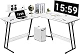 JUMMICO L-förmiger Schreibtisch,Gaming Tisch mit Monitorständer,Ergonomischer Computertisch,Eckschreibtisch, Gaming Schreibtisch L Form,Groß Pc Ecktisch mit Stabiler Stahlrahmen,130x130x75cm, Weiß
