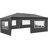 tectake Pavillon 3x6m, Gartenzelt mit 5 abnehmbaren Seitenteilen mit Fenstern, Gartenpavillon aus wasserdichtem Material, Festzelt mit UV-Schutz für Garten Party Festival Event Hochzeit (Grau)