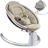 Hot Mom NEW Baumwolle Babywippe mit Vibration Babywiege mit 5 Schwingungsamplituden, Bluetooth Musik, leichter Babyschaukelstuhl mit smoother Schaukelbewegung, 2022 Style (Beige)