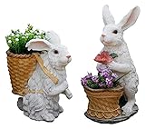 WQQLQX Statue EIN Paar weiße Kaninchen-Blumentopf Tiermodell-Skulptur-Statue im Freien Garten-Innenhof Dekoration Harz Figuren Kunsthandwerk Ornamente Skulpturen