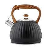 Wasserkessel Induktion Edelstahl Pfeifkessel 3.5L Tea Kettle mit Griff, Moderne Induction Kettle für Alle Herdarten für GlasKeramikherd Gas Elektroherd für Tea & Kaffee, 3.5L Schwarz