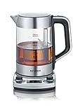 SEVERIN Tea Maker mit Auto-Liftfunktion, Wasserkocher mit Temperatureinstellung und Quick-Boil-Funktion, Glas Wasserkocher für bis zu 1,7 l Wasser oder 1 l Tee, Edelstahl gebürstet/schwarz, WK 3422