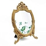 Eaoundm Dekorativer Wandspiegel, antiker goldfarbener Harzrahmen, Make-up-Spiegel, Tischspiegel, für Schlafzimmer, Wohnzimmer, Kommode, Dekoration, 21,6 x 33 cm (B x L)