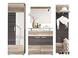 trendteam smart living Garderobe Garderobenkombination 4-teiliges Komplett Set Polo, 230 x 191 x 37 cm in Eiche Monument Dekor, Absetzung Touchwood Dunkelbraun mit viel Stauraum