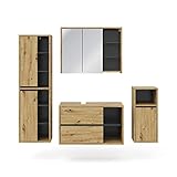 Vicco Badmöbelset Viola modern Badezimmerschrank Badschrank Badezimmermöbel Waschtischunterschrank Spiegelschrank Midischrank Schranktür Schrankfach Ablage Aufbewahrung (Eiche-Anthrazit, Set 3)