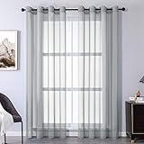 CUTEWIND Gardinen mit Ösen Hellgrau Voile Vorhang Kurz Fenster Vorhänge Halbtransparent Polyester Stores Gardinen für Wohnzimmer Kinderzimmer Schlafzimme 137x140(BxH) 2er Set