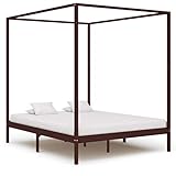 FAMIROSA Himmelbett-Gestell Dunkelbraun Massivholz Kiefer 160 x 200 cm