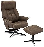 Ibbe Design Braun Stoff Drehbar Relaxsessel mit Hocker und Manuell Verstellbar Relaxfunktion Stressless Fernsehsessel Bilbao, 77x85x106 cm