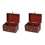 ailill 2 x AU Truhe mit Schloss Aufbewahrungsbox aus Holz Vintage Organizer im antiken Stil für Schrank mit Box - L