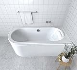 ECOLAM Badewanne Wanne Eckwanne Eckbadewanne für Zwei Modern Design Acryl weiß Avita 150x75 cm RECHTS + Kopfkissen Mare + Schürze Ablaufgarnitur Ab- und Überlauf Automatik Füße Komplett-Set