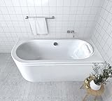 ECOLAM Badewanne Wanne Eckwanne Eckbadewanne für Zwei Modern Design Acryl weiß Avita 170x75 cm RECHTS + Kopfkissen Mare + Schürze Ablaufgarnitur Ab- und Überlauf Automatik Füße Komplett-Set