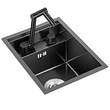 Küchenspülen Unsichtbares Waschbecken Aus Edelstahl Mini-Waschbecken Für Wohnmobile Küchenspüle Mit Klappbarem Wasserhahn Mit Abdeckplatte Spülbecken (Color : Schwarz, S : 68 * 48 * 22cm)