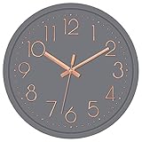 Foxtop Wanduhr Stille Nicht-Ticken Modern Quarz Design Dekorative Uhr für Wohnzimmer Küche Schlafzimmer Büro (Grau Rose Gold, 30 cm)