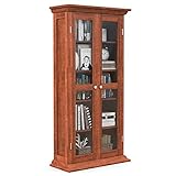 GIANTEX CD DVD Regal Schrank Standregal Medienregal Bücherregal mit Glastüren Aufbewahrungsschrank rustikal mit verstellbaren Ablagen CD Schrank Bücherschrank Holz 56x24x113 cm rotbraun