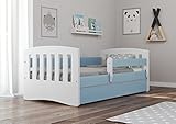 Bjird Kinderbett Jugendbett 80x160 80x180 Blau mit Rausfallschutz Schublade und Lattenrost Kinderbetten für Mädchen und Junge - Classic I 180 cm