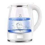 Elektrischer Wasserkocher, 1,7 l, blaue LED-Beleuchtung, tragbar, für den Bürogebrauch, reines Glas, kabellos, automatische Abschaltung, Edelstahl, Schnellkochkanne, Wasserkocher Present