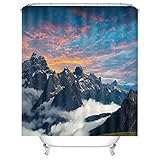 Whoiy Duschvorhang 90X180 Vintage, Duschvorhang Eckbadewanne Polyester Duschvorhänge Berge Schwarz Waschbar Wasserdicht