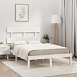 Tidyard Massivholzbett mit Kopfteil Holzbett Bettrahmen Jugendbett Seniorenbett Doppelbett/Einzelbett Komfortbett Landhausbett Gästebett Betten Bett für Schlafzimmer, Weiß 140x200 cm