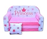 Kindersofa mit Kissen Kindercouch Kindersessel - NeedSleep® | Kinderliege Kindermöbel Mini Sofa klein Sessel mit Schlaffunktion Spielsofa kleine Couch Klappsofa Bodensofa (Prinzessin - Rosa)