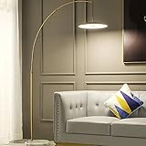 FREETT Led Stehleuchte 27W Dimmbar Fernbedienung, Modern Design Bogenlampe, Stehlampe Wohnzimmer, Höhenverstellbar 175-192cm Standfestem Marmorfuß,Gold