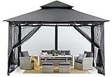 MASTERCANOPY 3,4 x 3,4 m Doppeldach Gartenlaube Pavillon mit 4 Netzwänden für Garten, Hof, Dunkelgrau