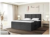 MEBLINI Boxspringbett mit Bettkasten - Gepolstert Doppelbett mit Matratze und Topper - Polsterbett mit Stauraum - Bett mit Kopfteil - Stauraumbett - Cristiano - 180x200 - H3/Dunkelgrau Webstoff