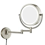 FINLIX Make-up-Spiegel, LED-beleuchteter, an der Wand montierter Badezimmerspiegel, 5-fache Vergrößerung, doppelseitiger, um 360 ° schwenkbarer, ausziehbarer Kosmetikspiegel (Color : D)