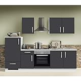Lomadox Küche in grau Küchenzeile 270 cm Küchenblock Einbauküche Singleküche mit E-Geräten