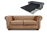 Schlafsofa Chesterfield Asti Bis 2-Sitzer, Sofa mit Schlaffunktion, Couch 2-er, Couchgarnitur, Sofagarnitur, Holzfüße, Glamour (Beige (Velvet 28))