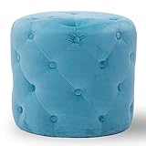 Round Tufted Velvet Ottoman Hocker, gepolstert Soft Foot Stool, Modern Solid Wood Sturdy Foot Rest Stool for Hosting Room Bedroom(45x41cm(18x16inch), Blue B)