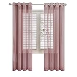 Topfinel Store Gardinen mit ösen Voile Vorhang Halbtransparent Moderne Gardine Wohnzimmer Leinenoptik vorhänge kinderzimmer Gardinen Kurz Fenster 2er Set 225 x 140 cm (HxB) Altrosa