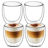 4 x 250 ml Doppelwandige Gläser Doppelwandige Latte Macchiato Gläser, Doppelwandiger Glasbecher, Hitze - und Kältebeständigkeit - Gläser aus Borosilikatglas für Cappuccino,Latte,Tee,EIS,Milch,Bier