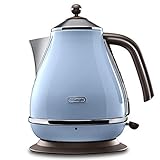 De'Longhi Wasserkocher Icona Vintage KBOV2001.AZ - 1,7 l mit Wasserstandsanzeige und 360° Basis, Edelstahl in elegantem Retro Look mit Chrom-Details, blau, 23x25x23