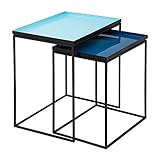 kreatives Wohnen Beistelltisch 2er Set Satztisch 45 H 45 cm Dekotisch Lampentisch Sofatisch Copenhagen Tisch Emaille türkis-blau, Aluminium, Extra breit