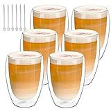 IZSUZEE Latte Macchiato Gläser Doppelwandig Gläser Tassen 6er set 6x350ml - Cappuccino Tassen aus Borosilikatglas - Kaffeetassen für Latte Macchiato Spülmaschinenfestes
