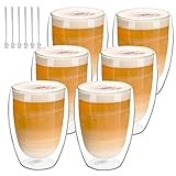 IZSUZEE Latte Macchiato Gläser Doppelwandig Gläser Tassen 6er set 6x350ml - Cappuccino Tassen aus Borosilikatglas - Kaffeetassen für Latte Macchiato Spülmaschinenfestes