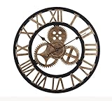 Europäische Steampunk-Zahnrad-große Wanduhr, für Wohnzimmer-Dekorationen, Vintage-Industrie-3D-Zahnrad-Eisenkunst-Wanduhr, für Wohnzimmer-Dekor mit römischen Ziffern für Wohnzimmer-Lounge-Bar G/Gold